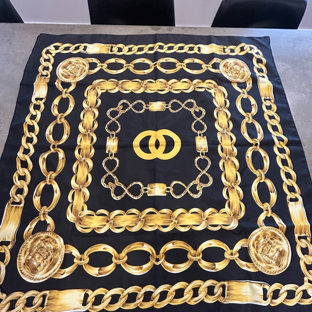 Black and Gold Chain Print Scarf - Picture 6 of 10